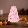 Halloween Ghost Figurine Cute Pink Ghost Holding Moon Statue Resin Ghost Sculpture Tabletop Ornament for Indoor Home Decor