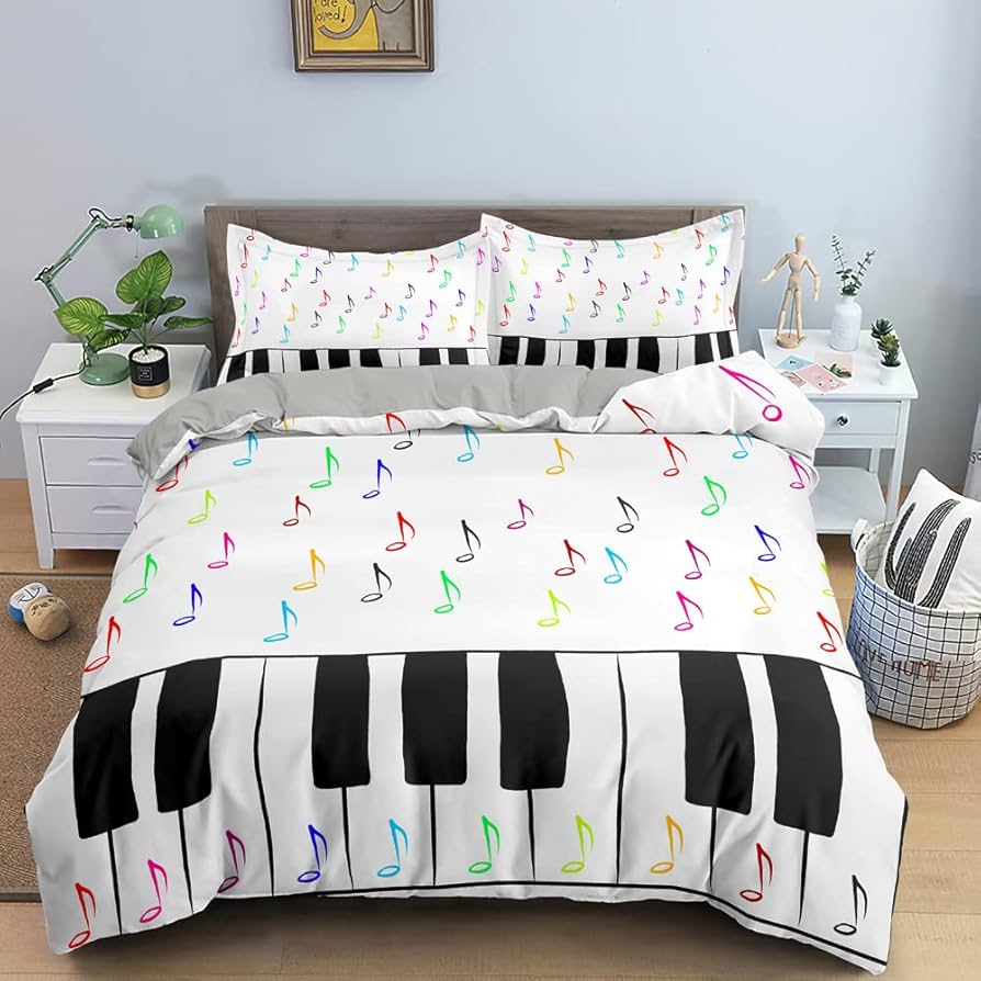Music Notes Duvet Cover for BoysGirls Room Decor Rock Music Themed Comforter Cover Musical Pattern Bedding Set Full Queen Size