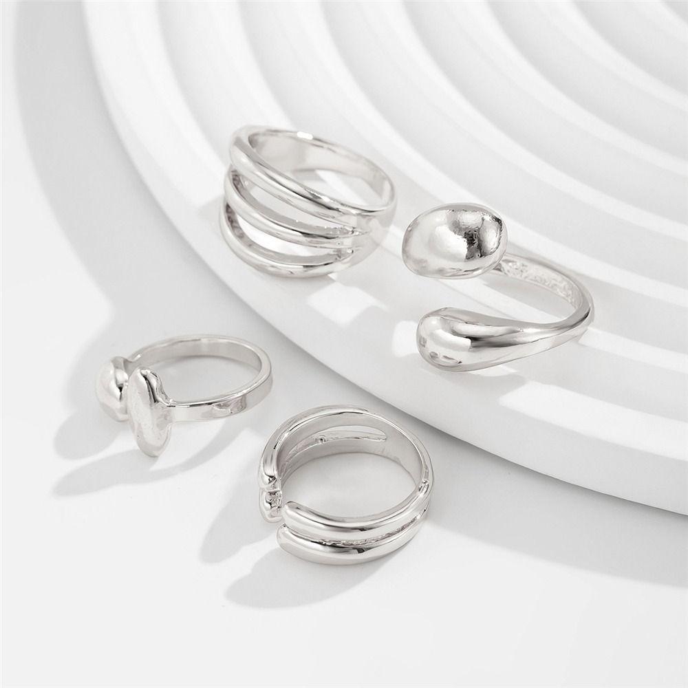 4Pcs Hug Shape Adjustable Open Rings Stackable Knuckle Rings Trendy Finger Ring Jewelry  for Women