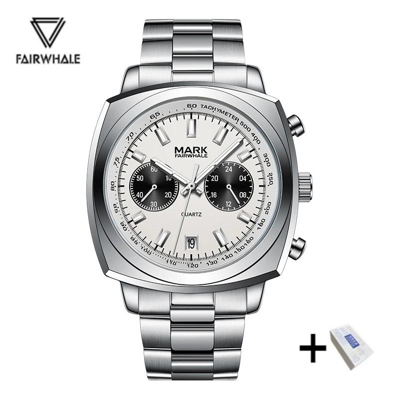 Mark Fairwhale 5900 New Mens Watch Stainless Steel Square Dial Chronograph Business Waterproof Quartz Watch Relogios Masculino