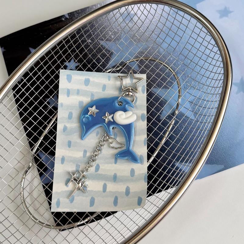 Vintage Y2K Korean Dolphin Keychain Cute Cartoon Pendant for Schoolbag Hanging Decor Holiday Souvenir Gift