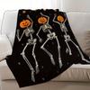 Spooky Pumpkin Skeletons Halloween Theme Blanket - Cozy Warm Holiday Decorative Throw for Naps, Camping, Travel & Car