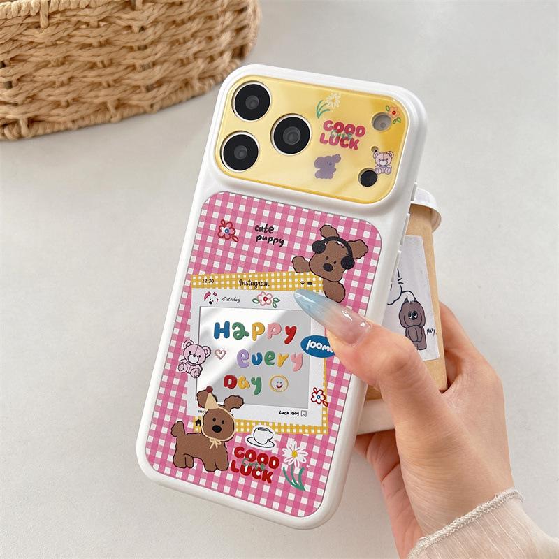 

Colorful Pink Plaid Puppy Phone Case for iPhone 17/16 Pro Max/15 Pro - Premium Design iPhone 16 Pro Max
