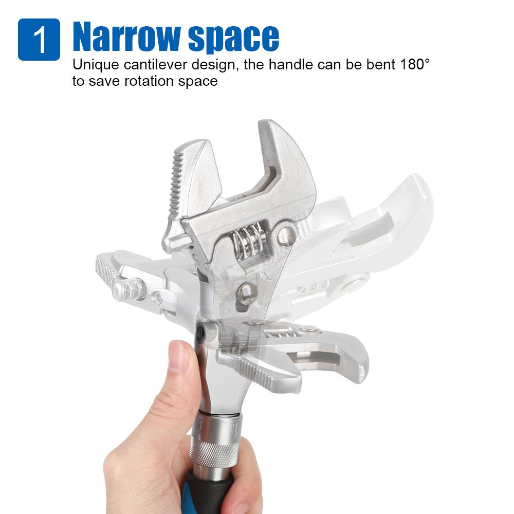 Adjustable Torque Wrench Manual Tool Pulley Wrench Ratchet Wrench 180 Degree Folding Universal 5 In 1 10 Inch