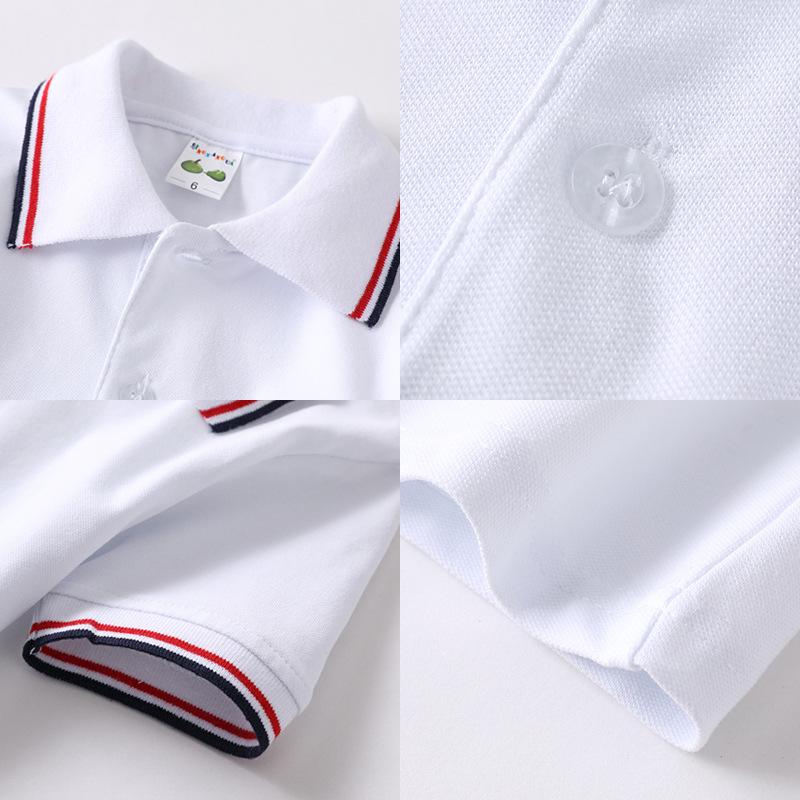 Guttehvit kortermet poloskjorte, grunnskoleuniform, nedbrettskrage, jenters avgangsklasset-skjorte