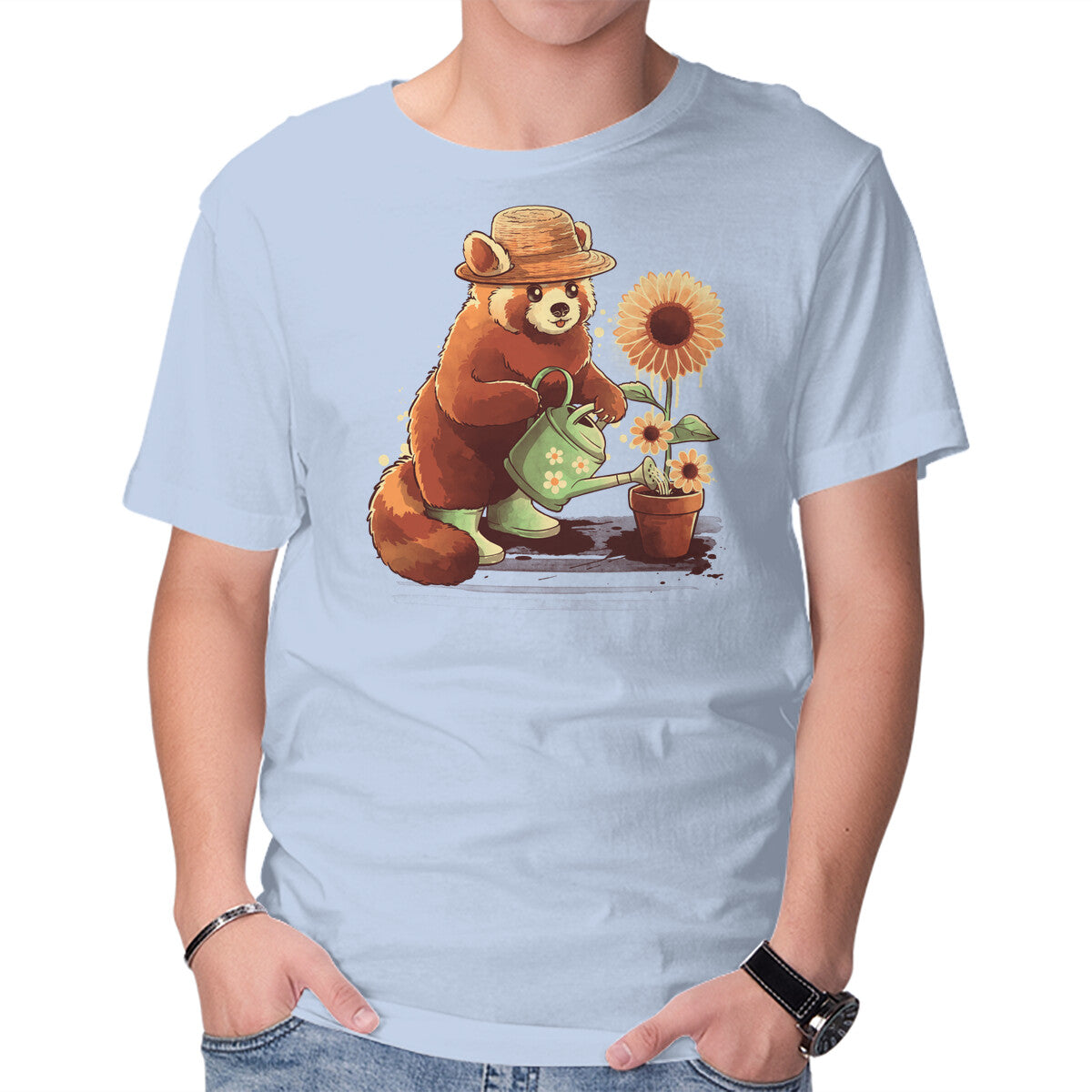 Unisex Crew Neck T-Shirt Red Panda Gardener Graphic Short Sleeve Casual Tee XXXXL
