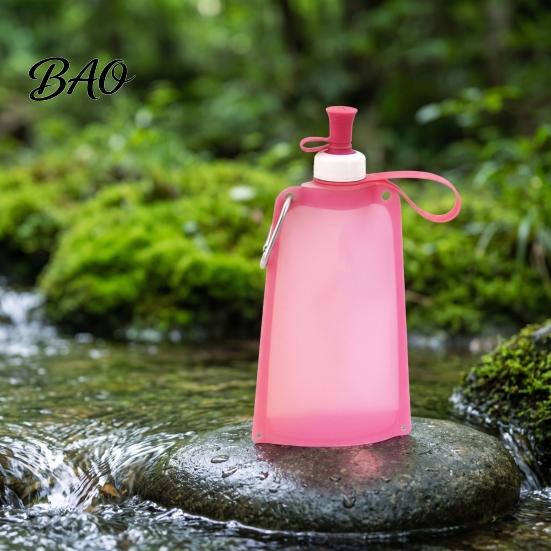 Silicone Travel Bottle 500ML Collapsible Water Bottle, Portable Folding Drinking Bag, Foldable Sport Pouch with Lanyard for Outdoor Hiking Cycling