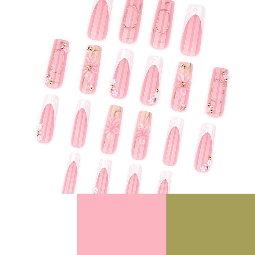 3D Flower Pearl French False Nails 24 Pieces Comfort Fit for Women