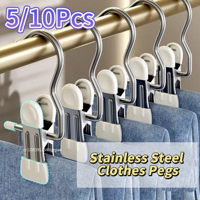 Stainless Steel Clothespins Laundry Clothes Pegs With Hook Pants Hanger Portable Hanging Clothes Clips Closet Clothes Organizer