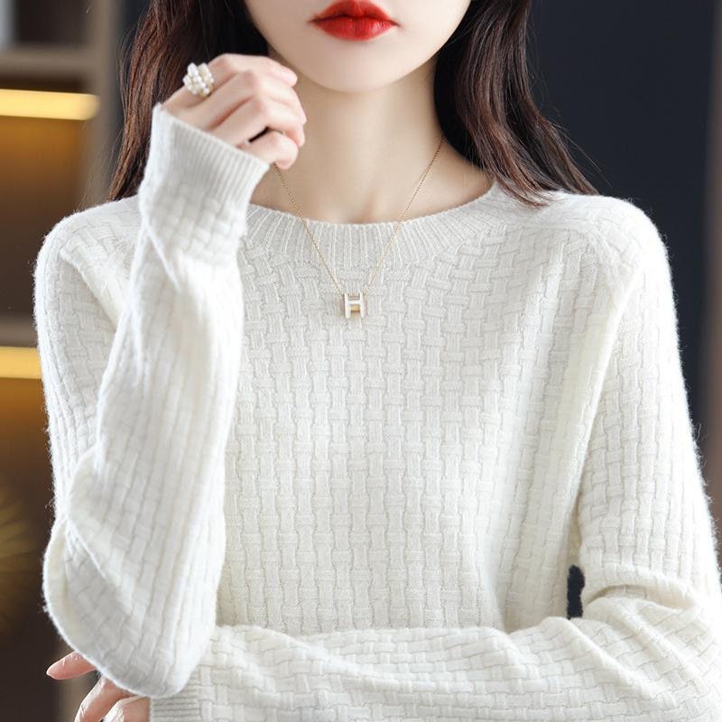 

Autumn and Winter Round-neck Sweaters Women s Thickened Pullover Long-sleeved Knitted Base Layer Slimming Top S белый