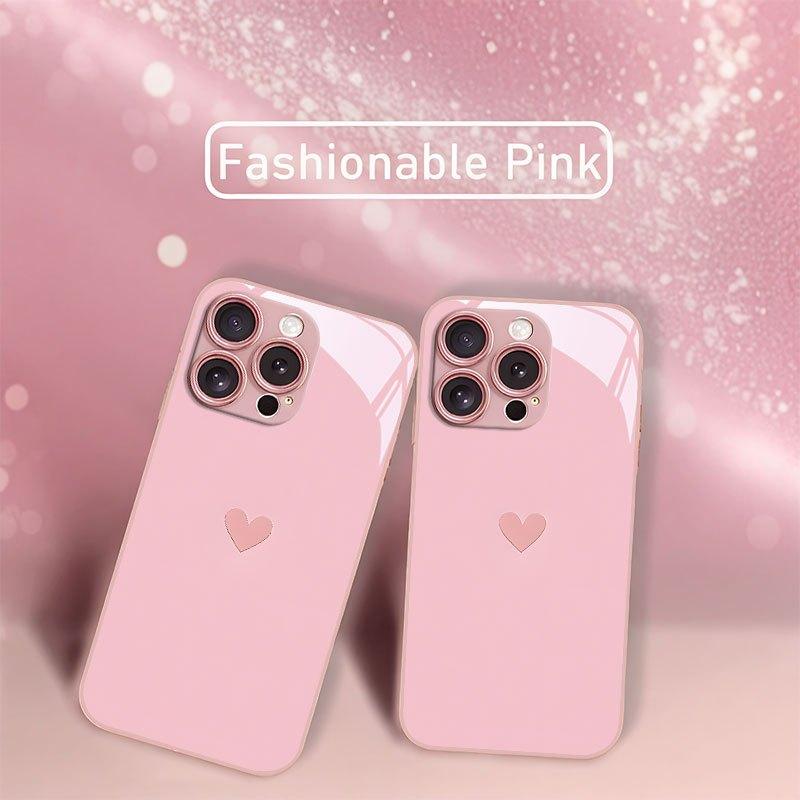 Carcasă de telefon din sticlă securizată cu model roz în formă de inimă, potrivită pentru iPhone 17 16 15 14 13 12 11 Pro Max Plus, capac spate rezistent la șocuri