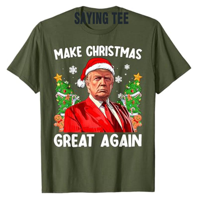 Cotton Tops Make Christmas Great Again Funny Santa Men Xmas T-Shirt Novelty Gift Humorous Ugly Christmas Sweater Saying Tee Y2k Top