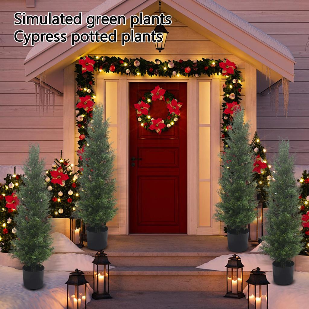 3FT Real Cedar Topiary Trees For Front Porch Decor, Artificial Shrubs Faux Plants