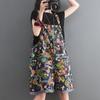 Large Size Summer Dress Printed Denim Overalls Five-point Pants High Waist Thin Loose Thin Wide-leg Shorts Women