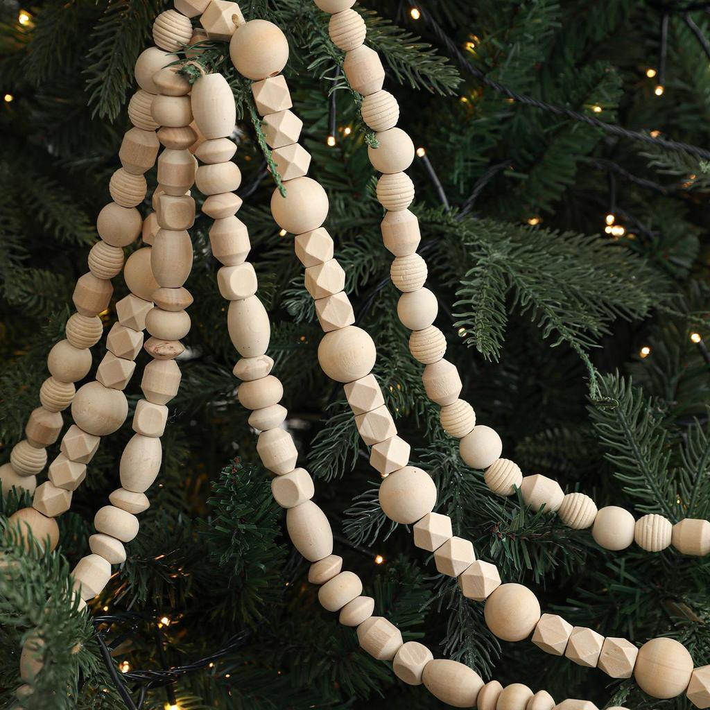 Long Wooden Beaded Garland for Fireplace & Christmas Tree Decor