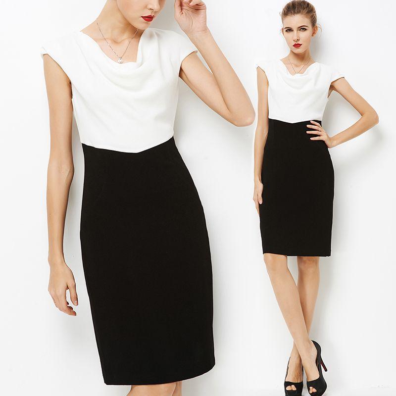 

Heaps Collar Black and White Stitching Contrast Color European and American Style Dress Black and White 3XL 82.50 kg-92.50 kg