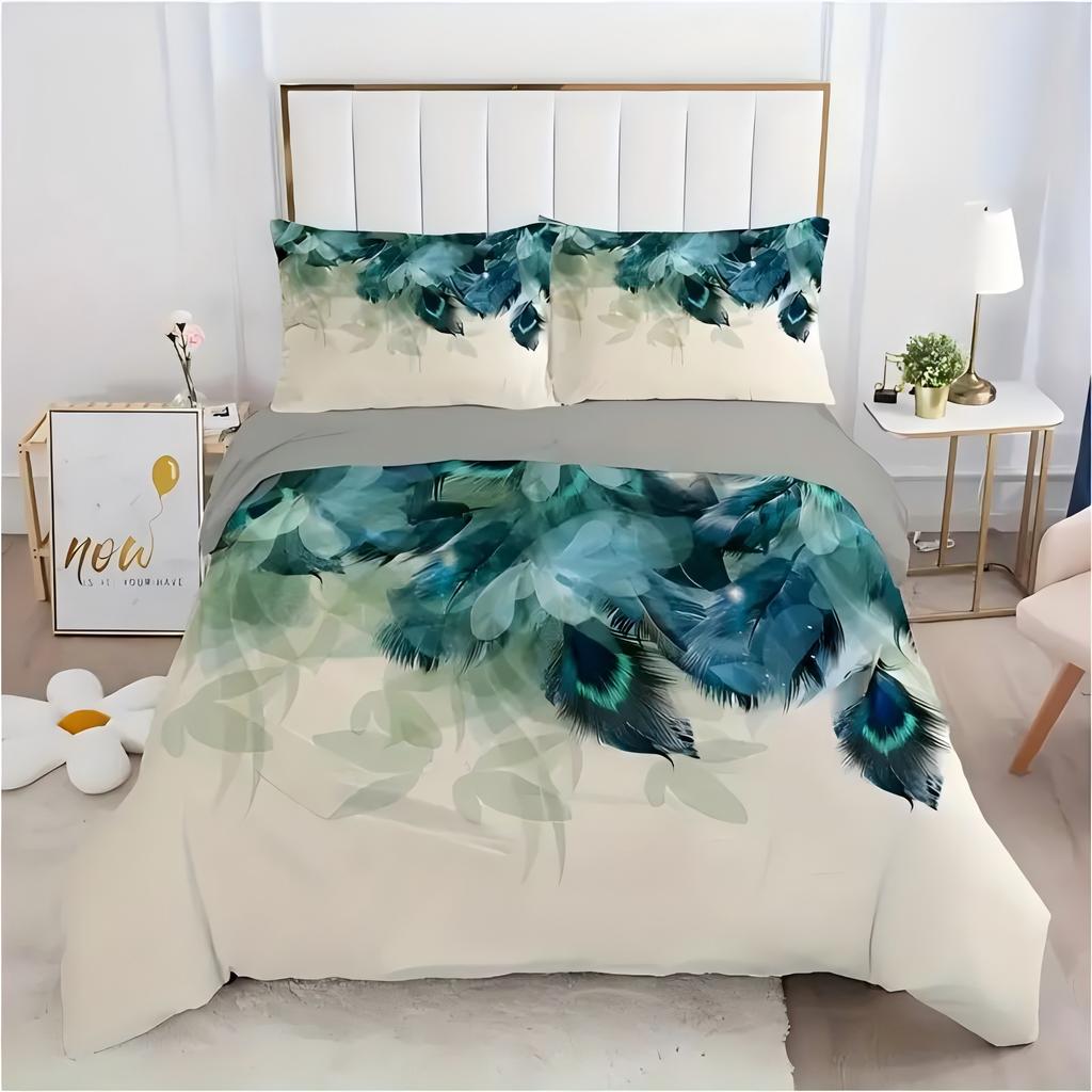 Peacock Feather Pattern 3D Printed Bedding Set For Kids Teens Adults Fresh Style Duvet Cover Set Home Polyester Quilt Cover