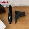 Fashion Female Pointed Toe Modern Women Ankle Boots With Zippers Shoes Square Heels Fashion Elastic Ladies Stretch Boots Shoes