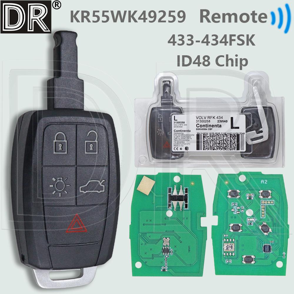 DR KR55WK49259 ID48 Chip 433-434FSK PFK 31300258 Car Remote Control Key For Volvo C30 V40 S40 V50 D5 S60 C70 V70 XC90