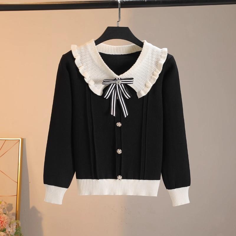 A New Loose-fitting, Slimming, Stylish and Youthful Bow Top for Women in Autumn with A Baby Collar