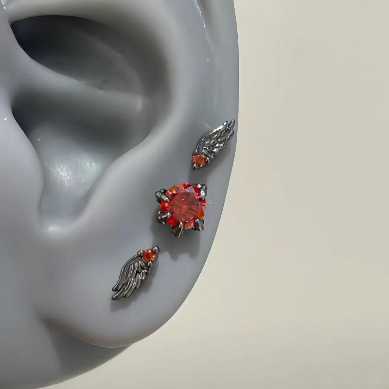 

Fashion Temperament Blue Red Zircon Wing Ear Bone Nail Earrings For Women Men Jewelry Accessries Gifts A1