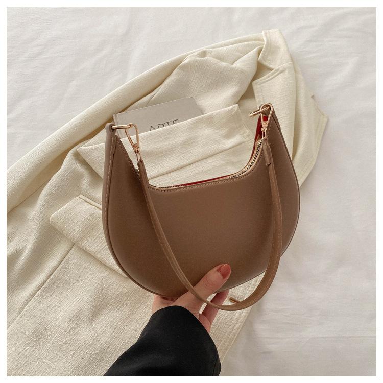 Trendige Minimalistische Rundnaht-Achseltasche aus Kunstleder Damen Hochwertige Einzel-Schulter-Handtasche