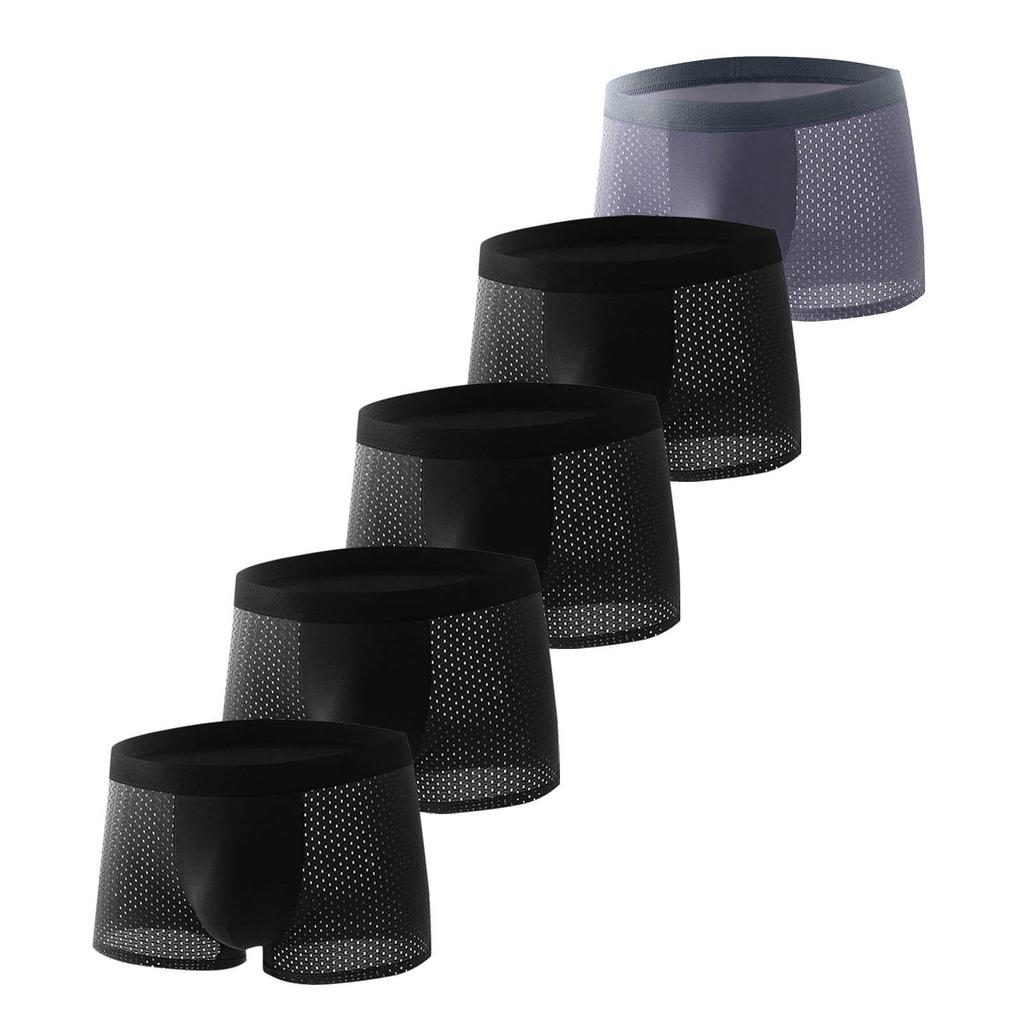 New Men's Ice Silk Seamless Mesh Boxer Briefs - Ultra-Thin, Comfortable, and Breathable.