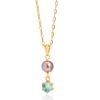 INS Style Luxury Hexagonal Gem Pearl Necklace with Titanium Steel Chain, European & American Fashion, 18K Gold Plated.