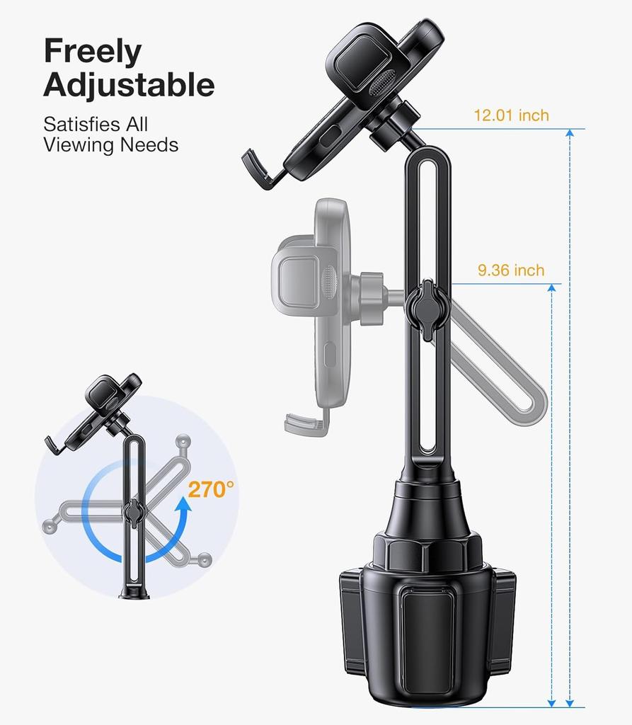 Cup Phone Mount for Car,Universal Cup Phone Cradle Holder with Long and Adjustable Neck, Friendly Compatible with All Smartphone