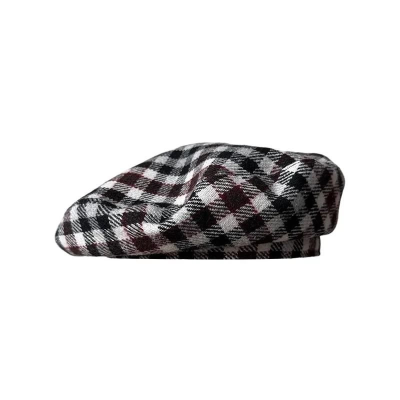 Britischer Schottenmützen-Beret für Damen - Woll-Künstlerhut Herbst Winter Koreanischer Retro-Stil 54-58CM gray