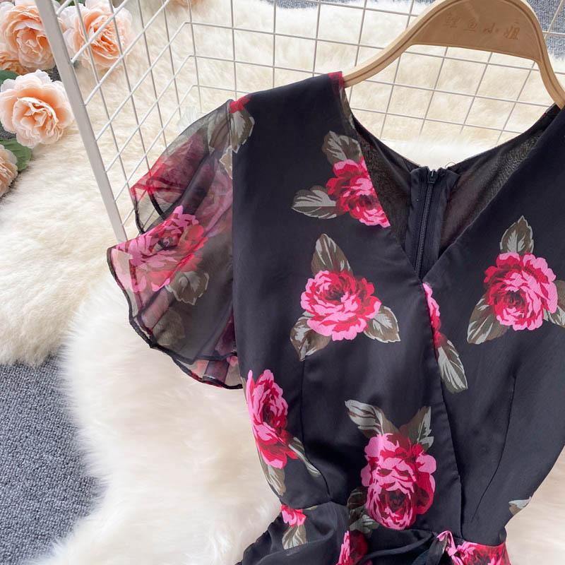 Printed Dress Temperament Ruffle Fishtail Gowns Women's Dress