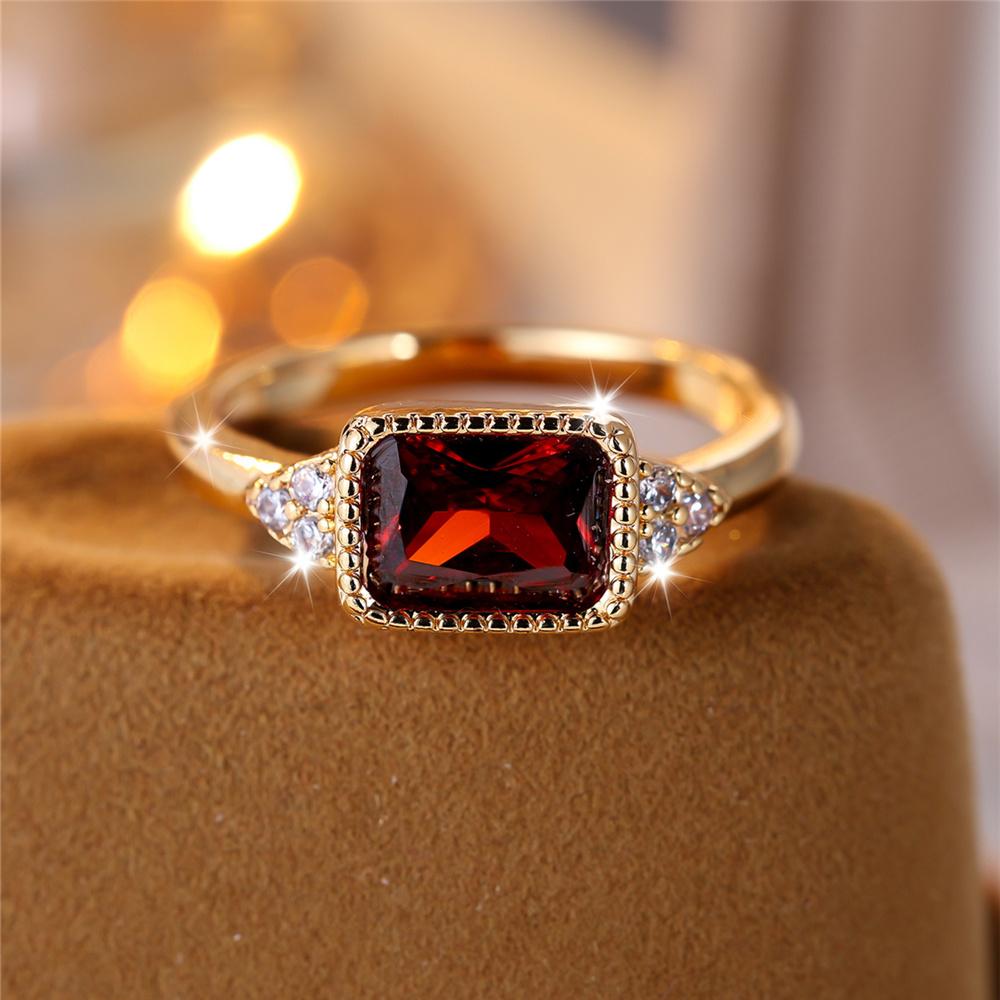 Trendy Red Zircon Squarel Crystal Vintage Gold Color Wedding Bands Engagement Rings For Women Men Minimalist Jewelry