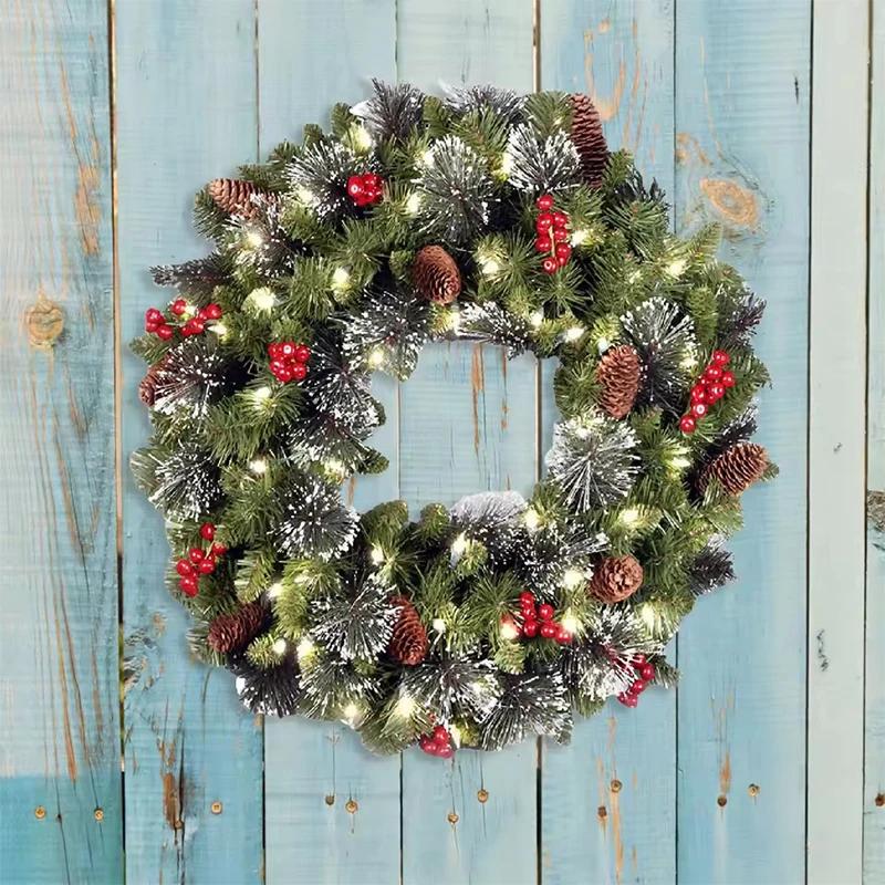 20-60cm LED Weihnachts-Kiefernzapfenkranz mit roten Beeren Künstlicher Weihnachts-Kranz Neujahrsparty DIY Dekoration Fügt Weihnachts-Atmosphäre hinzu