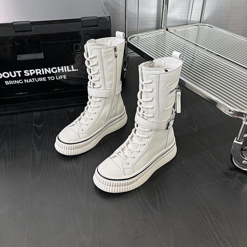 Leather Martin Boots Women's Spring and Autumn New Medium Tube Thick-soled Skinny Boots Breathable Versatile Women's Boots