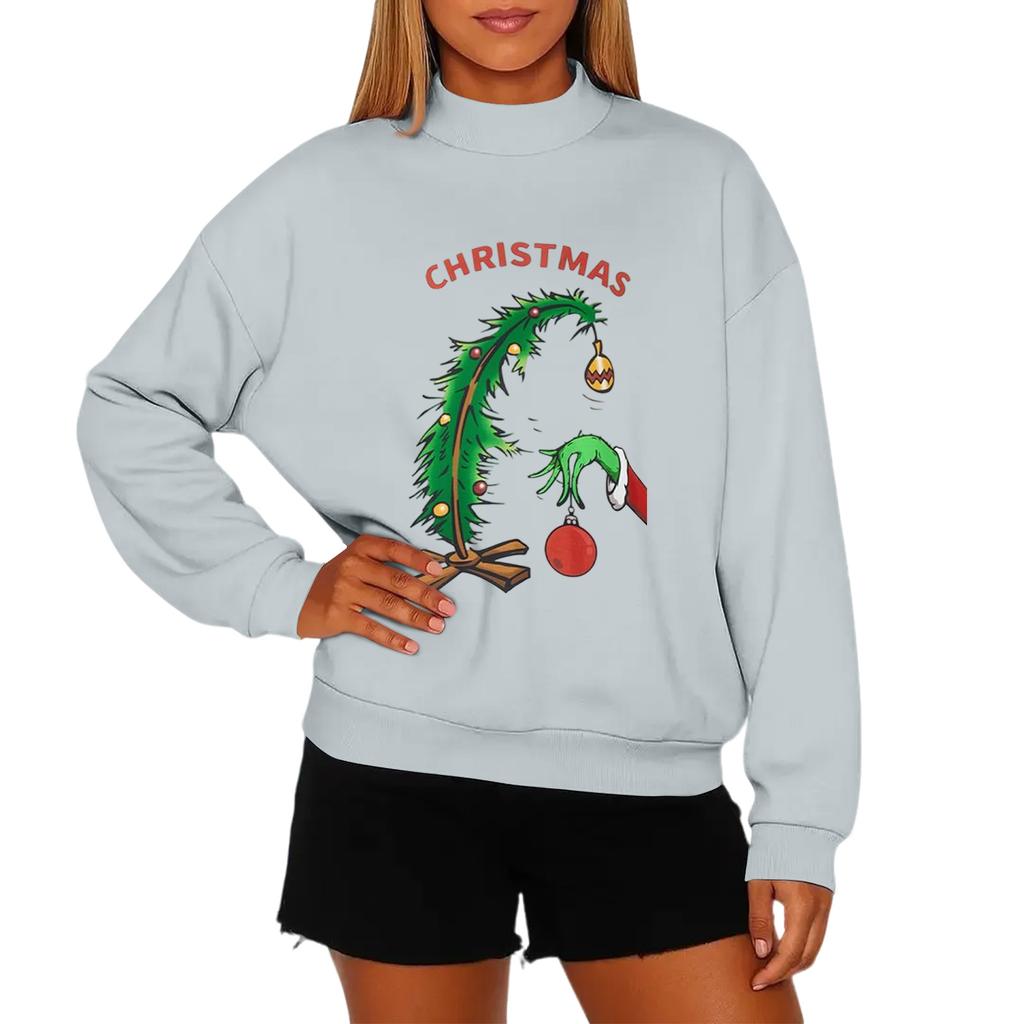 Ladies' Fashionable Casual Round Neck Long Sleeved Christmas Printed Hoodie