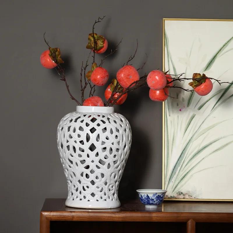 Nordic White Decor Vase Hollow Out General's Jar Ginger Jar Ornament Vase Home Decor Furnishings Creative Crafts Desktop Vase