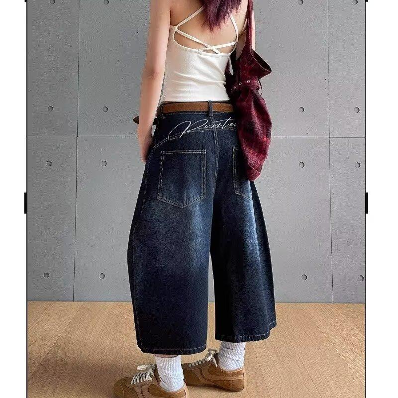 Baggy Denim Shorts Women Y2k Vintage Wide Leg Jorts Washed High Waist Streetwear Casual Fashion Loose Trousers