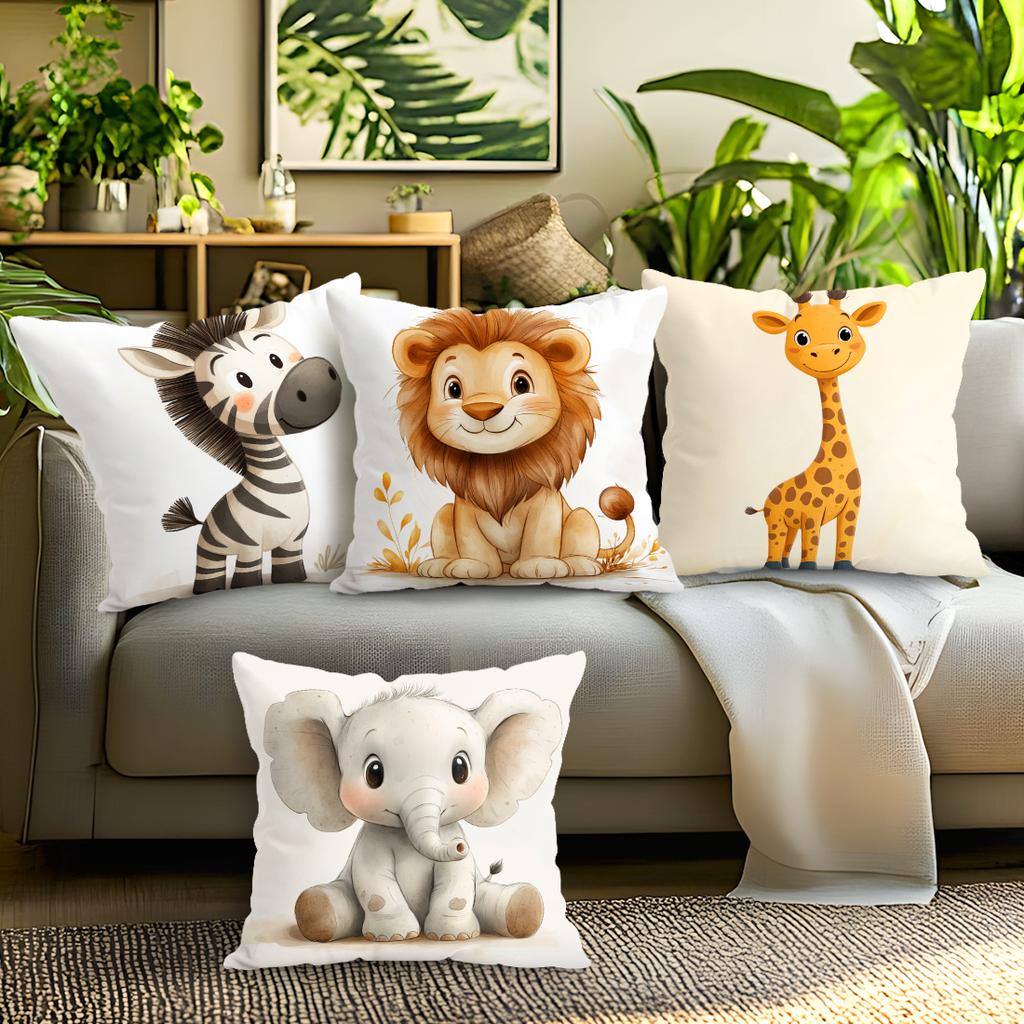Cartoon Animals Cushion Pillowcase Printed Polyester 45X45Cm Throw Pillowcover Decorative Sofa Cushion Pillowslip Home Decor