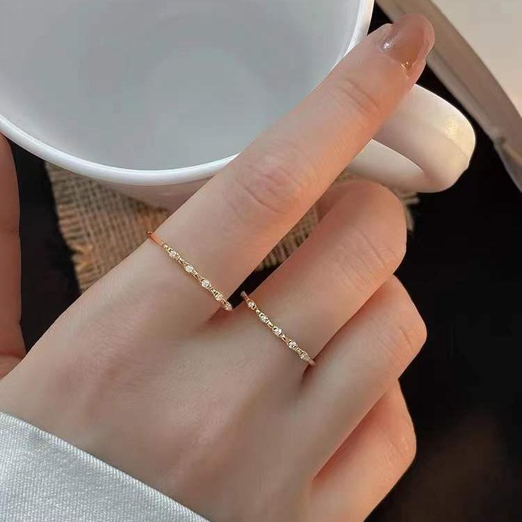 Anello Aperto in Argento Sterling S925 Placcato Oro 14K con Diamante per Donna - Elegante Anello alla Moda in Stile Coreano