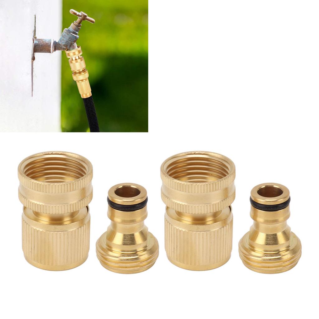 2PCS Brass Water Hose Quick Connector, 3/4 Inch Male and Female Garden Hose Fitting Adapter for Repair, Sy Connection