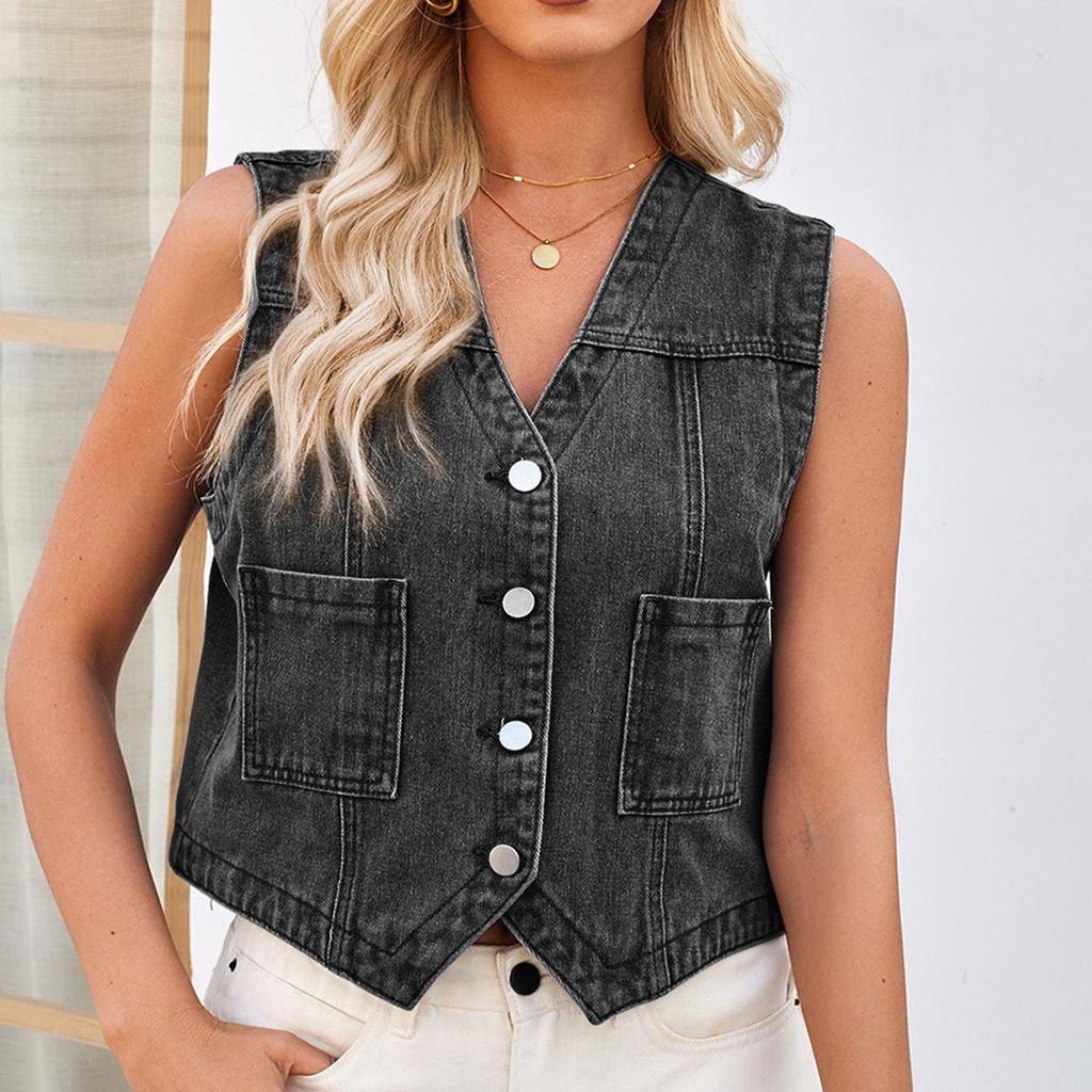 Women's Comfortable And Fashionable Denim Casual Short Vest Cardigan, Camisole Top, Vest
