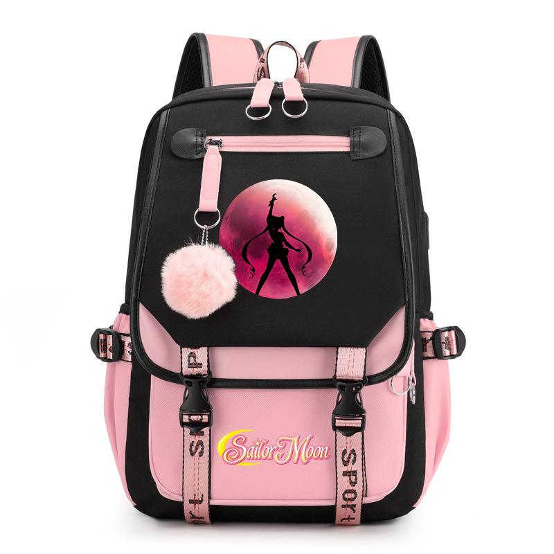 Sailor Moon Cute Anime Printed Student School Bag USB Interface Large Capacity Canvas Bag Computer Bag
