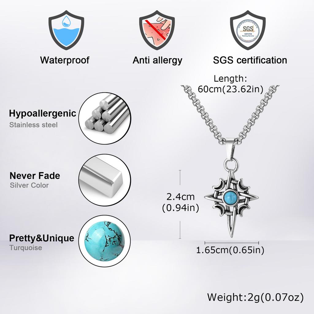 Vintage Wikinger Keltisches Knotenmuster Halskette für Männer, Edelstahl Naturstein Halskette, Punk Heilstein Schmuck Geschenk