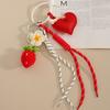 Handmade leather love bow bag hanging strawberry flower woven rope pendant keychain high sense