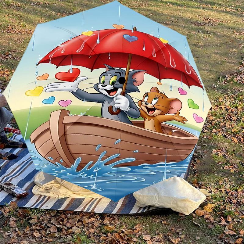 1pc Tom and Jerry Automatic Open/Close Umbrella Compact Folding Umbrella with 8-Rib Shaft Lightweight Esign, for Women/Men1152A