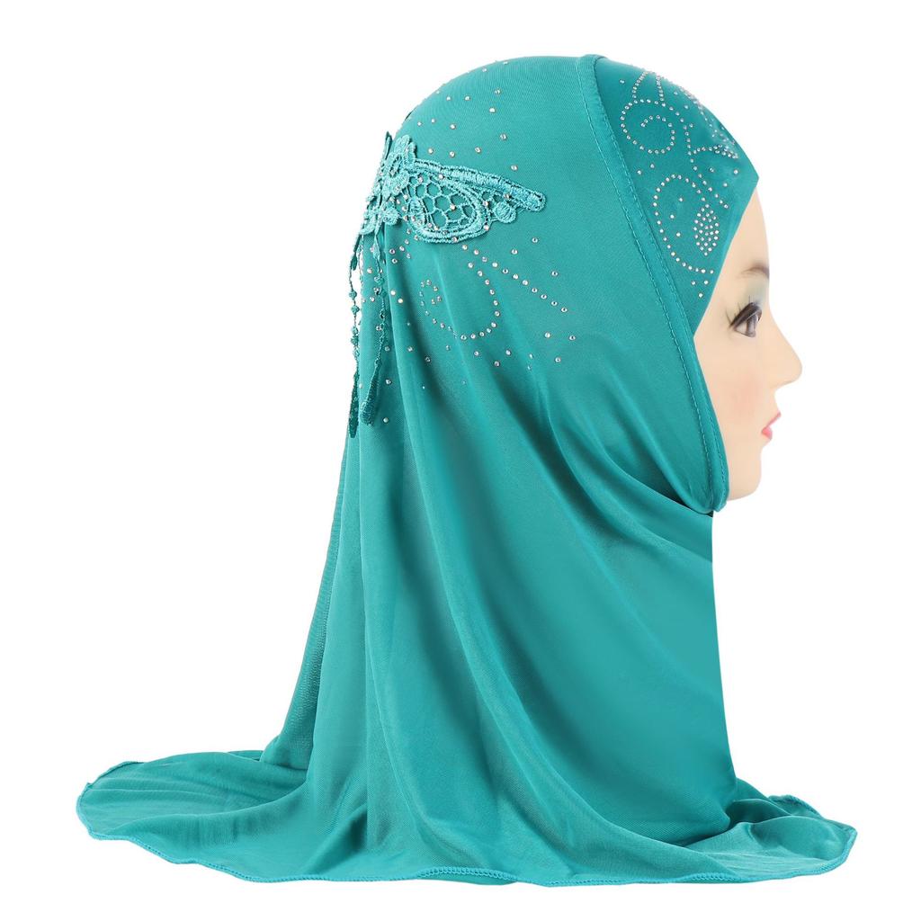 Luxury Instant Hijab Headscarf Fit 2-6 Years Old Girls Muslim Hijab Hat Islam Scarf Embroidery Rhinestone Full Cover Turban Caps