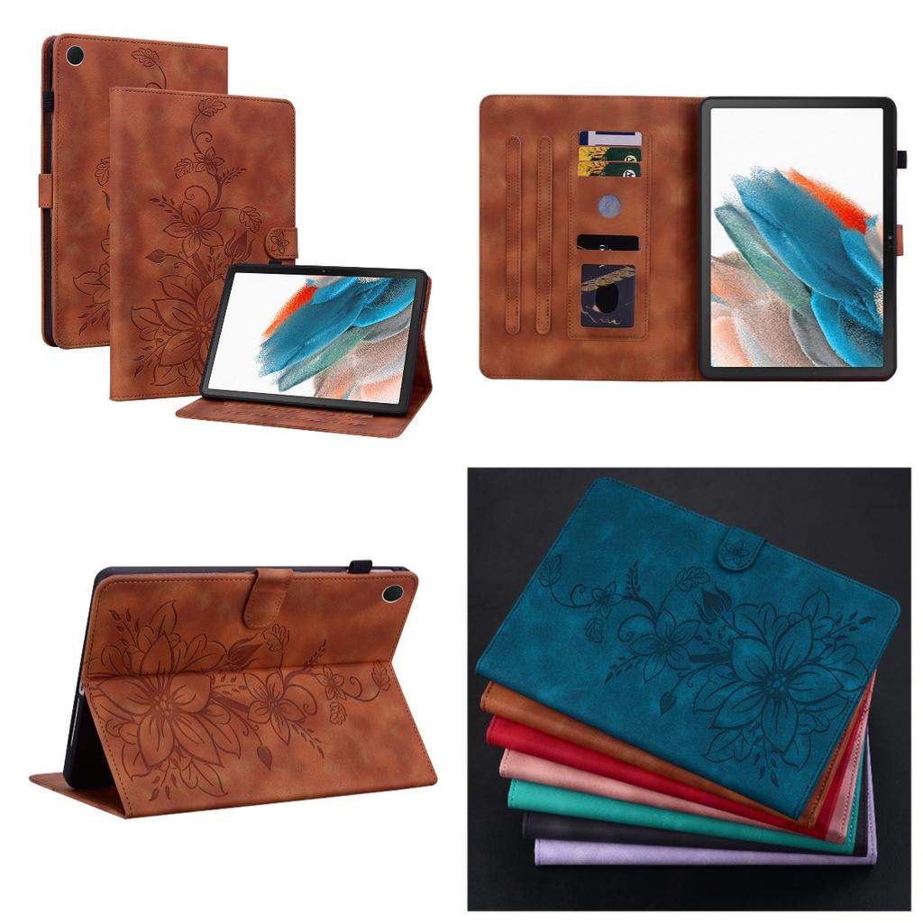 For Samsung Galaxy Tab A8 10.5 (2021) (SM-X200;SM-X205).PU Leather Exquisite Floral Embossed Design Tablet Case