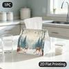 1pc Tissue Box Organizer Suitable for Dining Table, Winter Birch Forest Deer Pattern Tissue Holder, Minimalist Birch Tree & Deer, Polyester Paper Roll