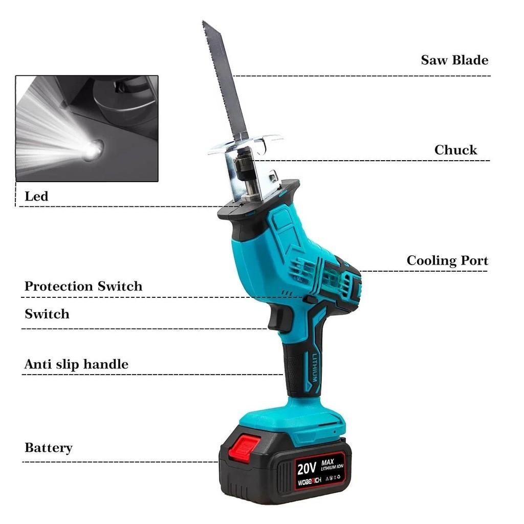 Cordless Electric Reciprocating Saw Adjustable Speed Cutting Bandsaw Wood Metal PVC Pipe Cutting Tool