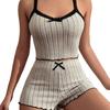 Elastic Lace Camisole & Shorts Pajama Set - Women's Rib-Knit Brushed Cotton
